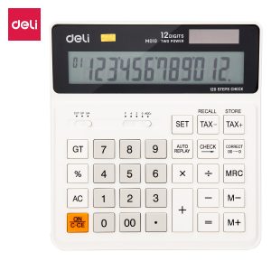 deli EM01010 Desktop Calculator, Plastic-12 digits, 120 steps check,tax, White