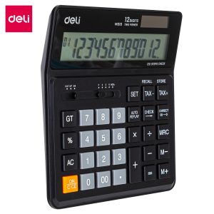deli EM01020 Desktop Calculator, Plastic-12 digits, 120 steps check,tax, Black