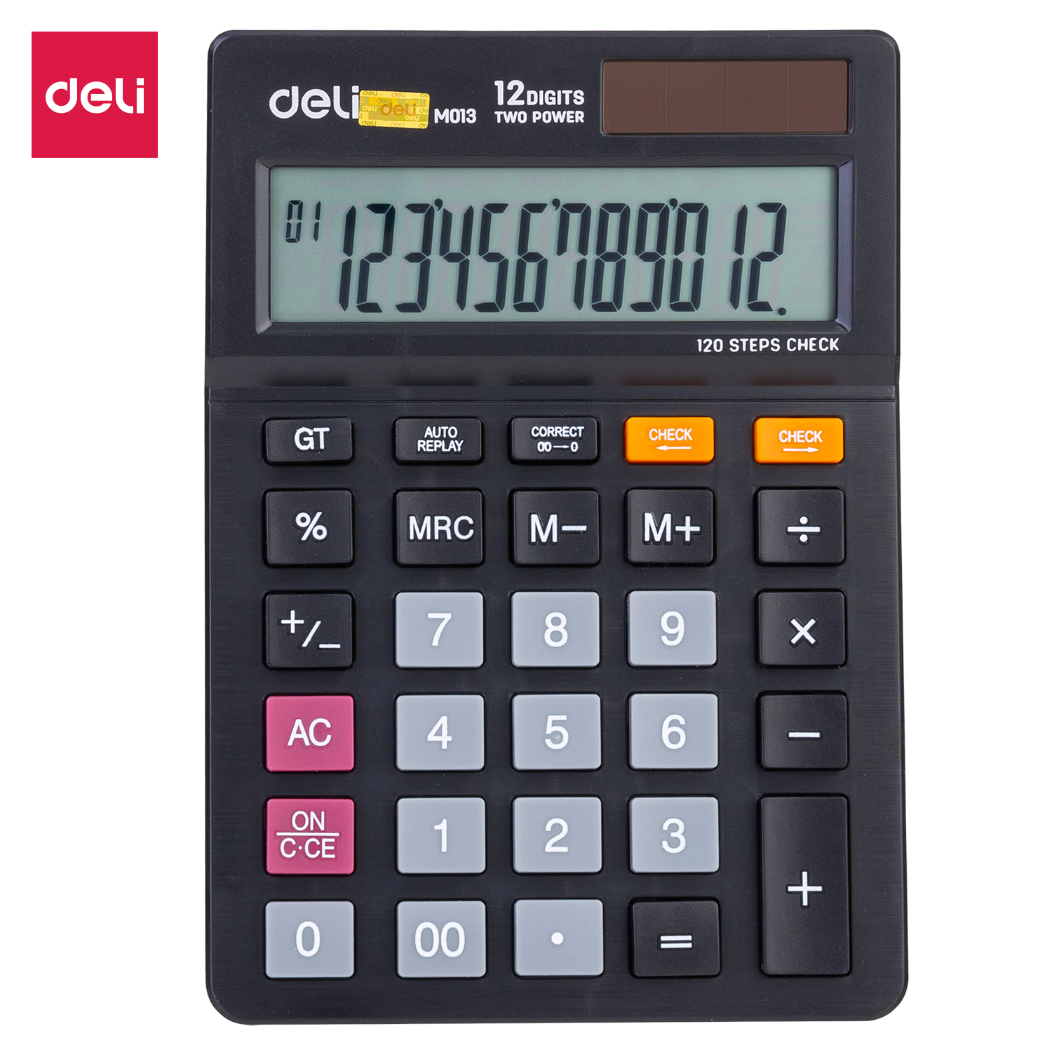 deli EM01320 Desktop Calculator, Plastic-12 Digits, 120 steps check, Black