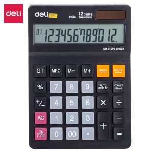 deli EM01420 Desktop Calculator, Plastic-12 Digits, 120 steps check, Black