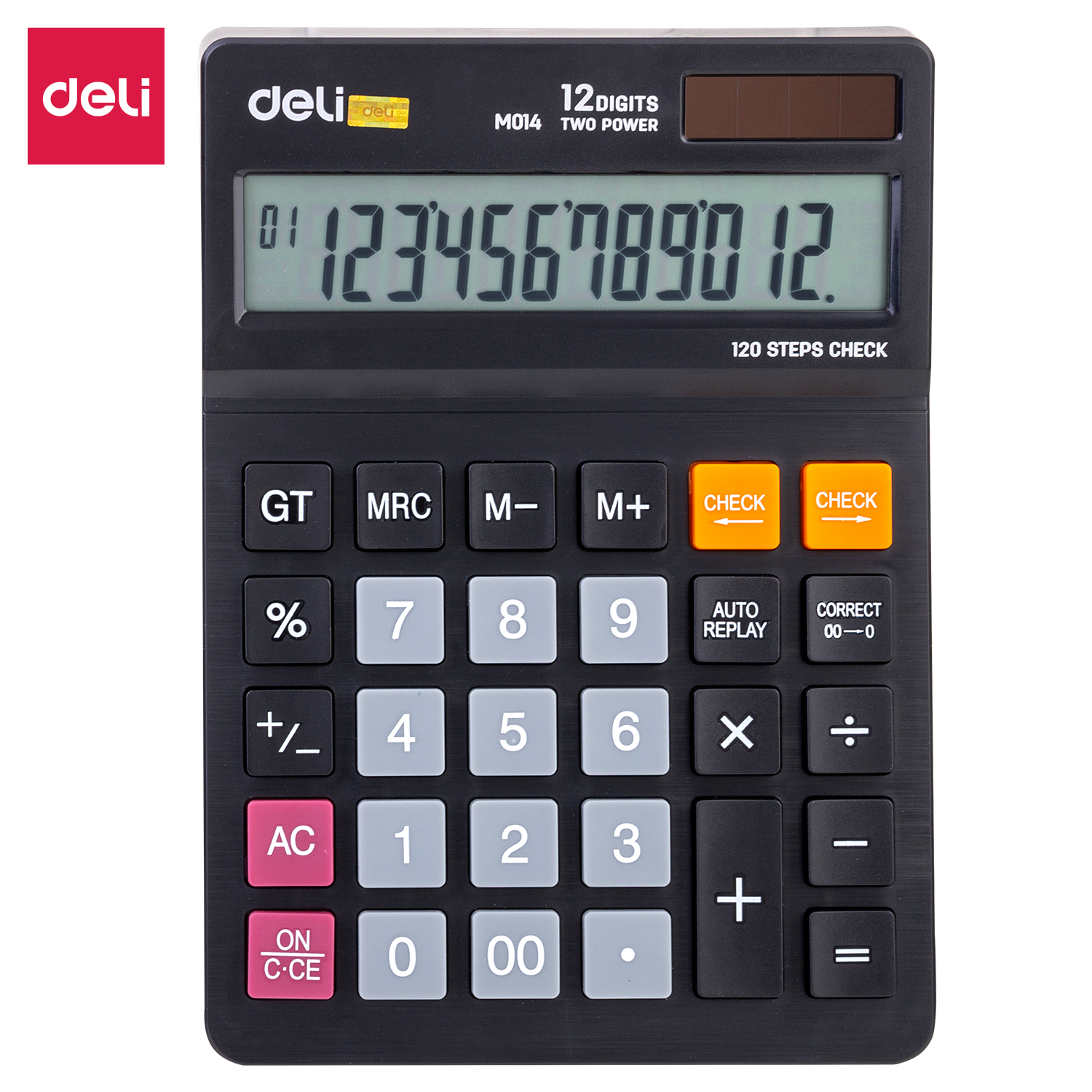 deli EM01420 Desktop Calculator, Plastic-12 Digits, 120 steps check, Black