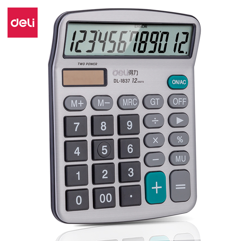 deli 1837 Desktop Calculator, Metal-12 digits, Silver