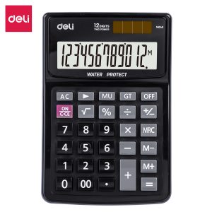 deli EM04031 Water Protect Calculator, Plastic-12 digits,water protect, Black Blue