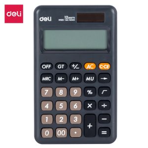 deli EM120 Portable Calculator, Plastic-12 digits, Dark Grey