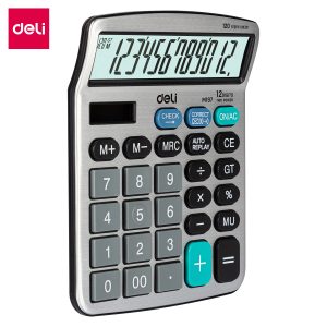 deli EM19710 Desktop Calculator, Metal-12 digits, 120 steps check, Silver
