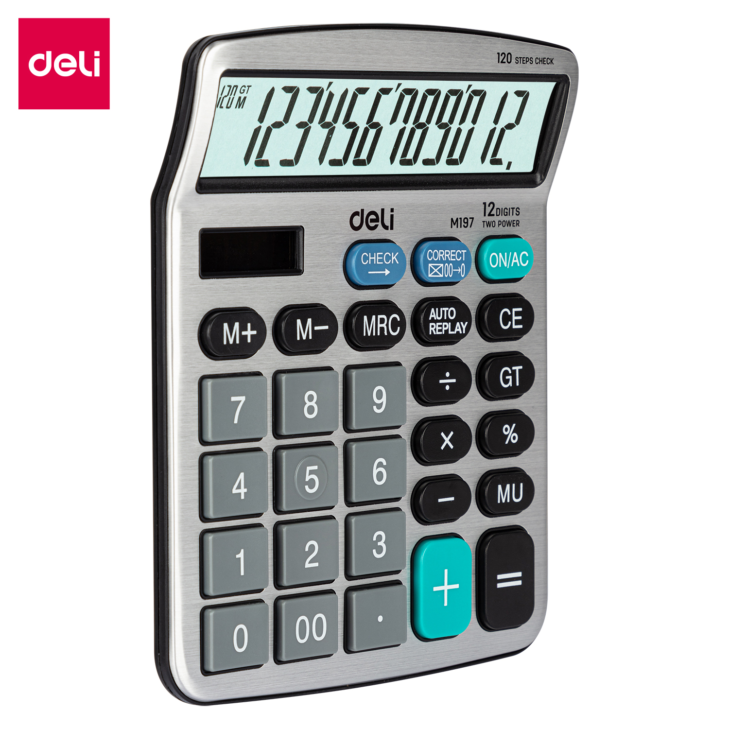 deli EM19710 Desktop Calculator, Metal-12 digits, 120 steps check, Silver