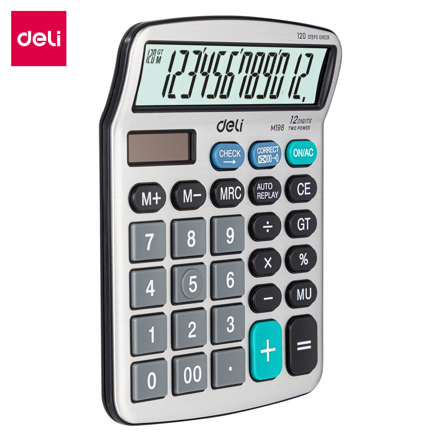 deli EM19810 Desktop Calculator, Metal-12 digits, 120 steps check, Silver