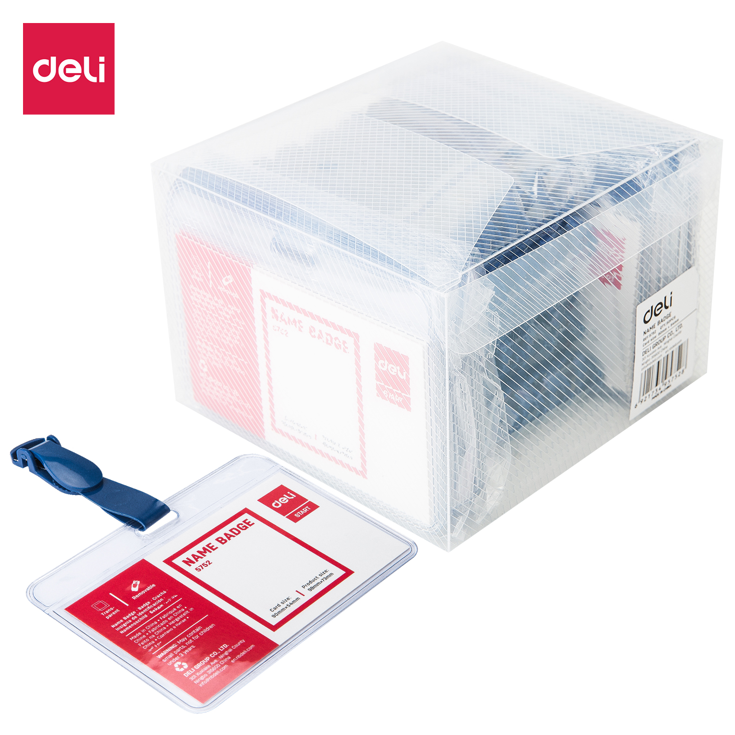 deli E5752 Name Badge & Clip, Inner core size: 90*54mm, Blue