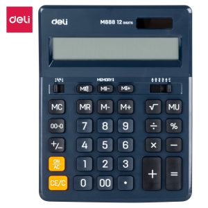 deli EM888F Dual-memory Calculator, Plastic-12 digits, Dark Blue