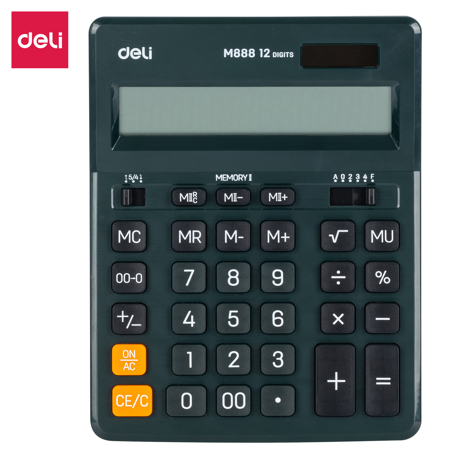 deli EM888F Dual-memory Calculator, Plastic-12 digits, Green