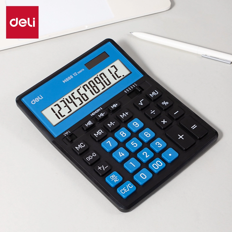 deli EM888A Dual Memory Calculator, Black Blue