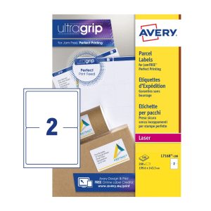 Avery L7168 Jam Free Parcel Label, 199.6x143.5mm, 2 Labels per Sheet, 100 Sheets in a Pack