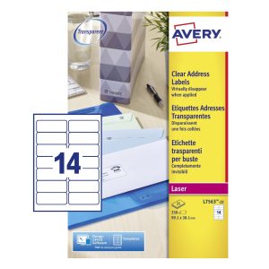 Avery L7563 - Transparent Address Label, 99.1x38.1mm, 14 Labels per Sheet, 25 Sheets in a Pack