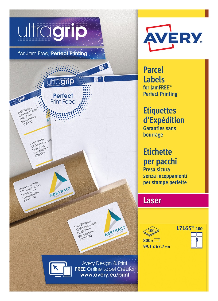 Avery Parcel Labels L7165-100 with Ultragrip Technology, 99.1 x 67.7 mm, 8 Labels per Sheet, 100 Sheets in a Pack - Image 4