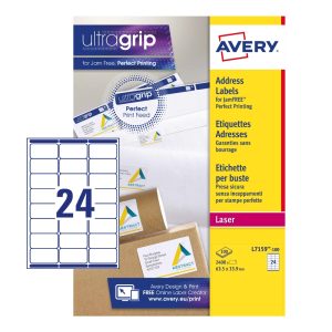 Avery Address Labels L7159-100 with Ultragrip and Quickpeel Technology, 63.5 x 33.9 mm, 24 Labels per Sheet, 100 Sheets per Pack