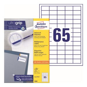 Avery Multipurpose Labels 3666, 38 x 21.2 mm, 65 Labels per Sheet, 100 Sheets in a Pack, for All Printers