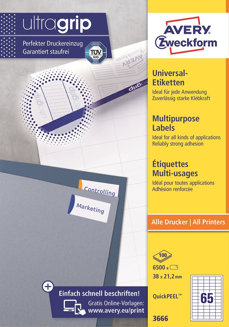 Avery Multipurpose Labels 3666, 38 x 21.2 mm, 65 Labels per Sheet, 100 Sheets in a Pack, for All Printers - Image 3