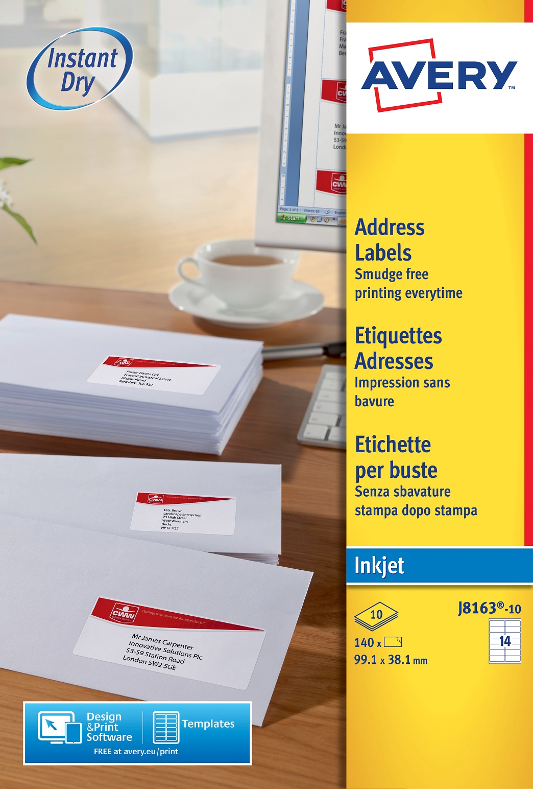Avery J8163 - Quick Dry Address Labels, 99.1x38.1mm, 14 Labels per Sheet, 10 Sheets in a Pack - Image 3