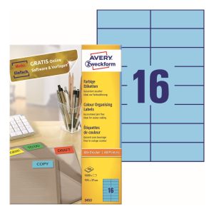 Avery Color Organising Blue Label - 3453, 105x37mm, 16 Label per Sheet, 100 Sheet in a Pack