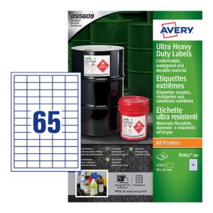 Avery B7651 - Ultra Resistant Label, 38x21mm, 65 Label per Sheet, 20 Sheets in a Pack