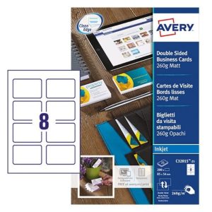 Avery Premium Business Cards C32015-25, 85 x 54 mm, Matt, 260gsm, 8 Cards per Sheet, 25 Sheets in a Pack