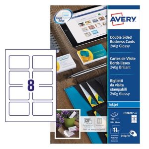 Avery Premium Business Cards C32028-25, 85 x 54 mm, Glossy, 240gsm, 8 Cards per Sheet, 25 Sheets per Pack