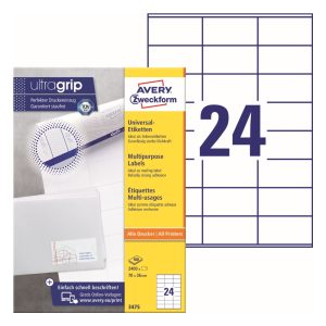 Avery Multipurpose Labels 3475, 70 x 36 mm, White, 24 Labels per Sheet, 100 Sheets in a Pack, for All Printers