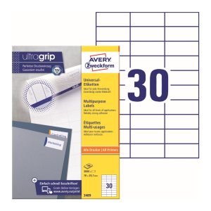 Avery Multipurpose Labels 3489, 70 x 29.7 mm, White, 30 Labels per Sheet, 100 Sheets in a Pack, for All Printers