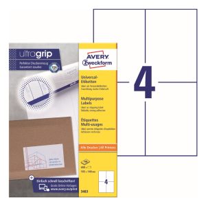 Avery Multipurpose Labels 3483, 105 x 148 mm, 4 Labels per Sheet, 100 Sheets in a Pack, for All Printers
