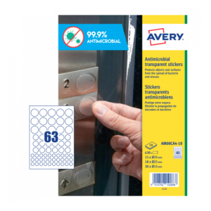 Avery Antimicrobial Round Pre-Cut Labels, 63LABELS per Sheet, 10 Sheets per Pack (AM00CA4-10)