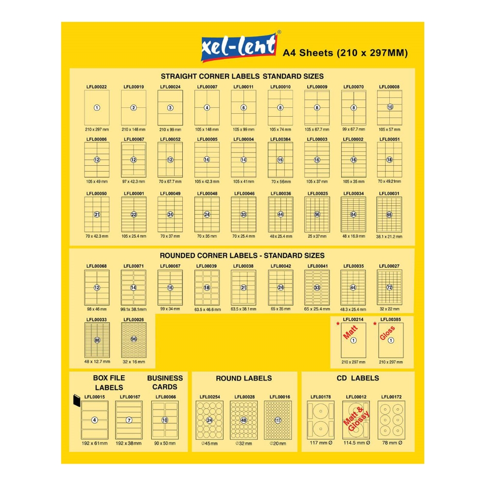 xel-lent Label 99.1x38.1 14 Label per Sheets 100 Sheets per Pack