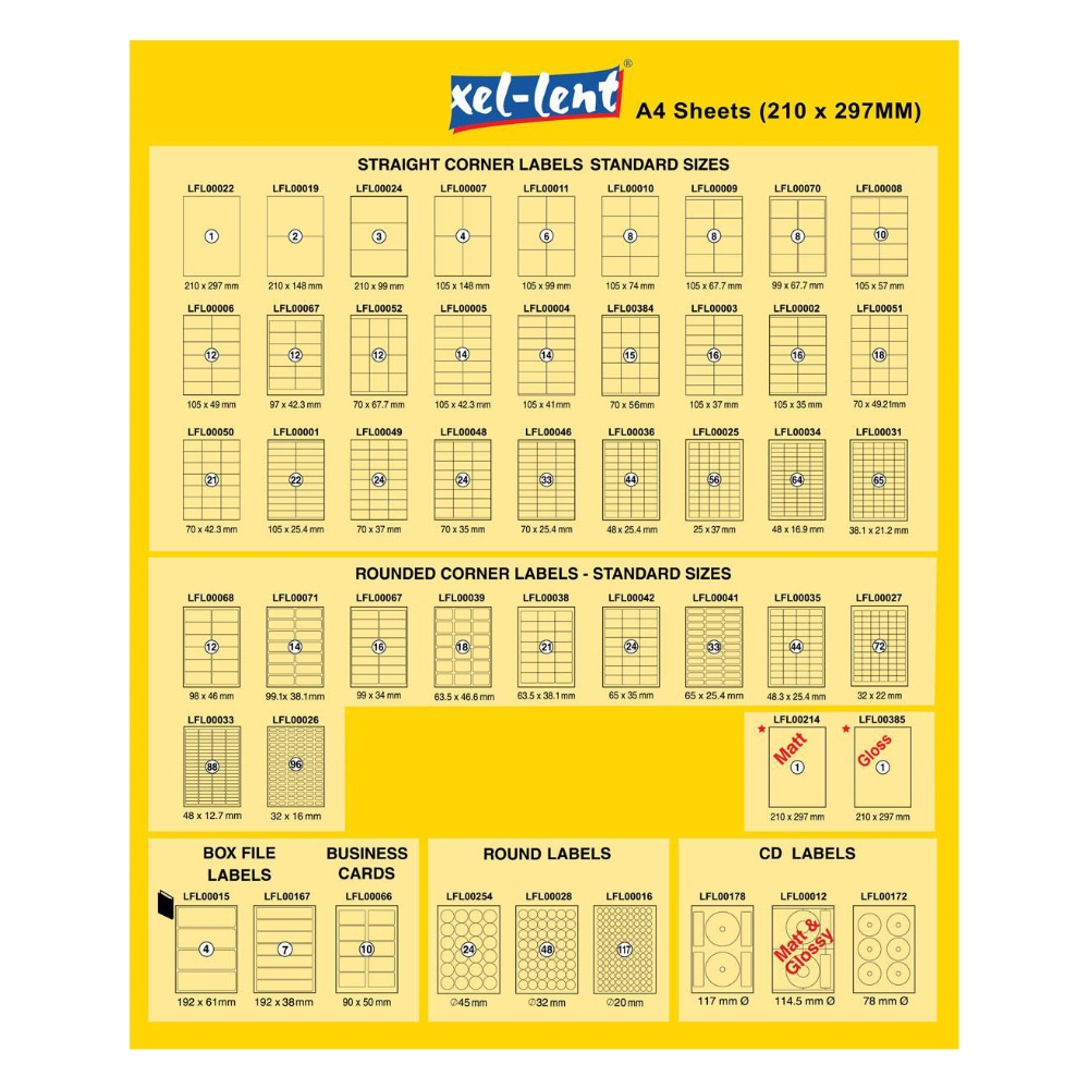 xel-lent Label 65 x 25.4mm 33 Label per Sheets 100 Sheets per Pack