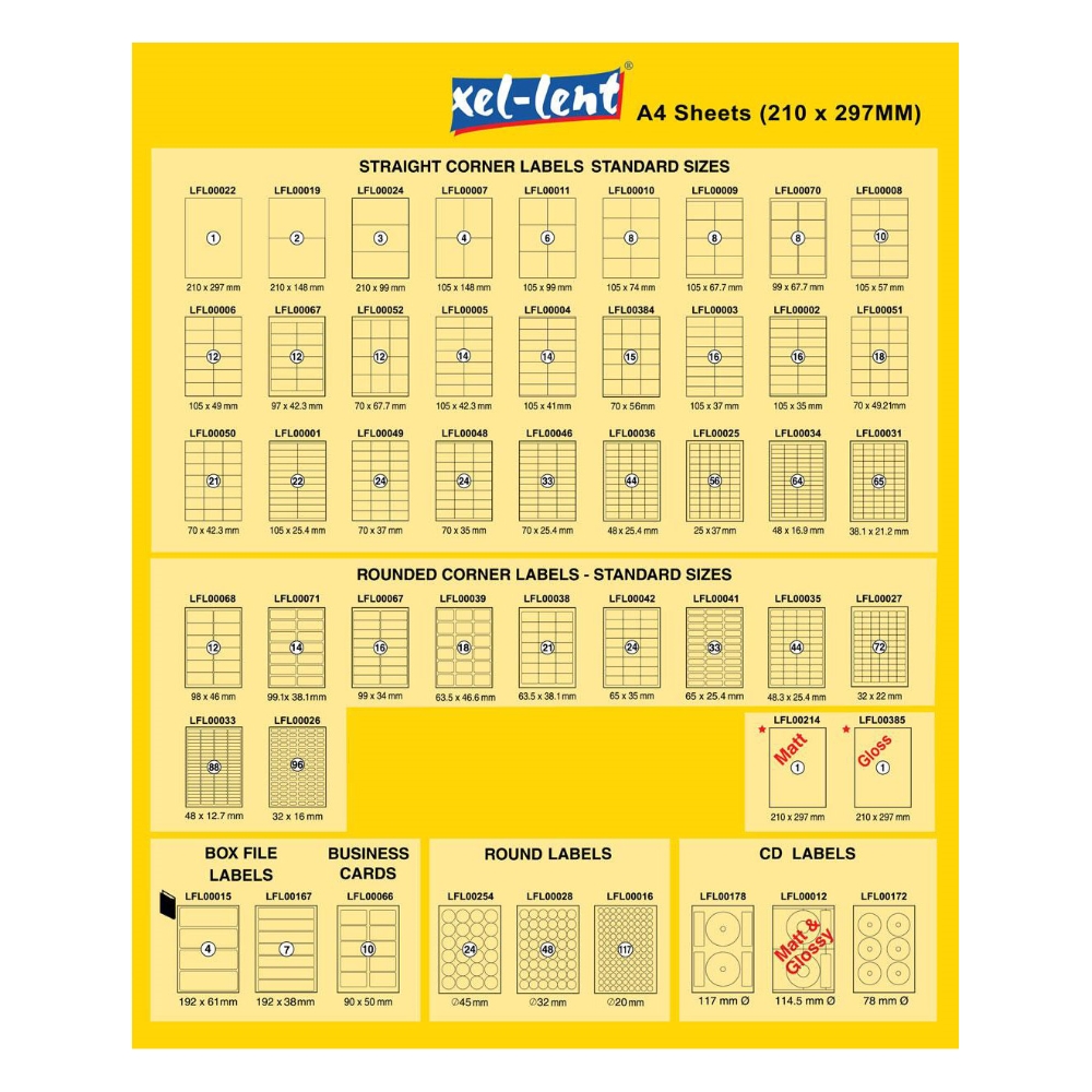 xel-lent Label 105x37 16 Labels per Sheets 100 Sheets per Pack
