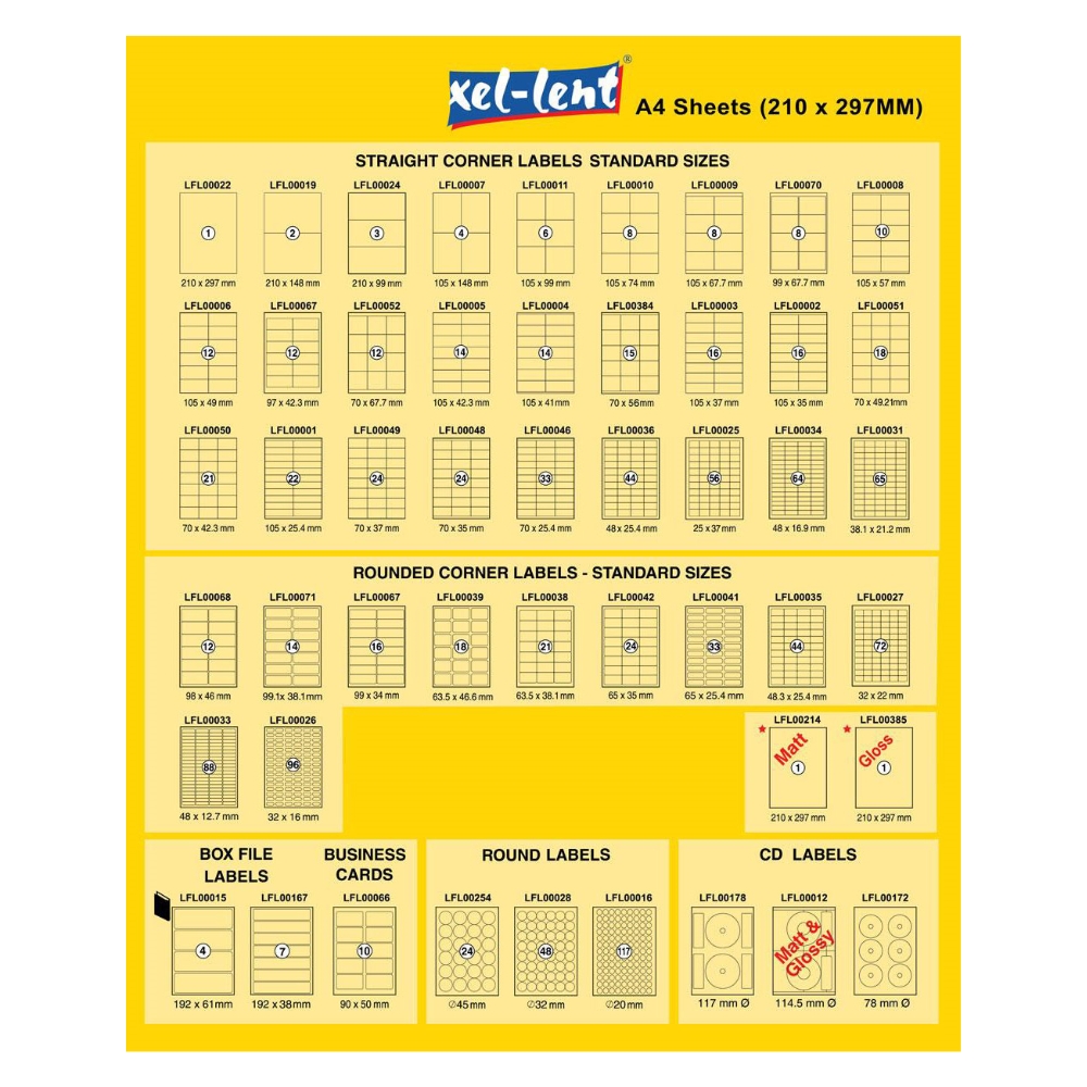 xel-lent Label 210x297 1LABEL per Sheets 100 Sheets per Pack
