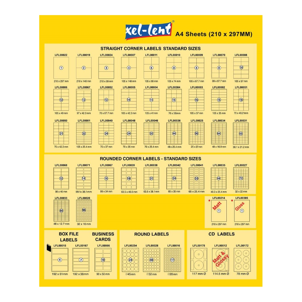 xel-lent Label A4 63.5 x 38.1 100 Sheets per Pack