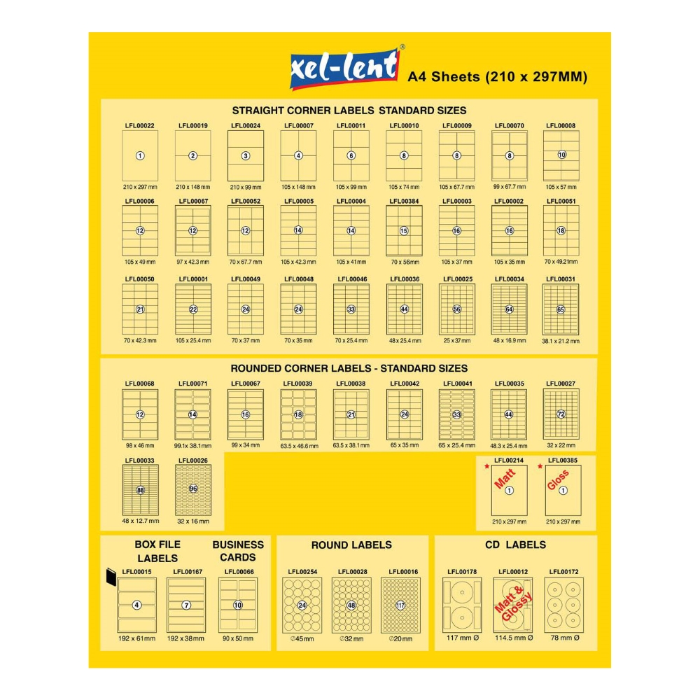 xel-lent Label A4 210X148M 2 Labels per Sheets 100 Sheets per Pack