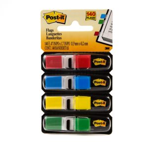 3M Post-it Flags 683-4, .47" x 1.71" Red, Canary Yellow, Blue, Green