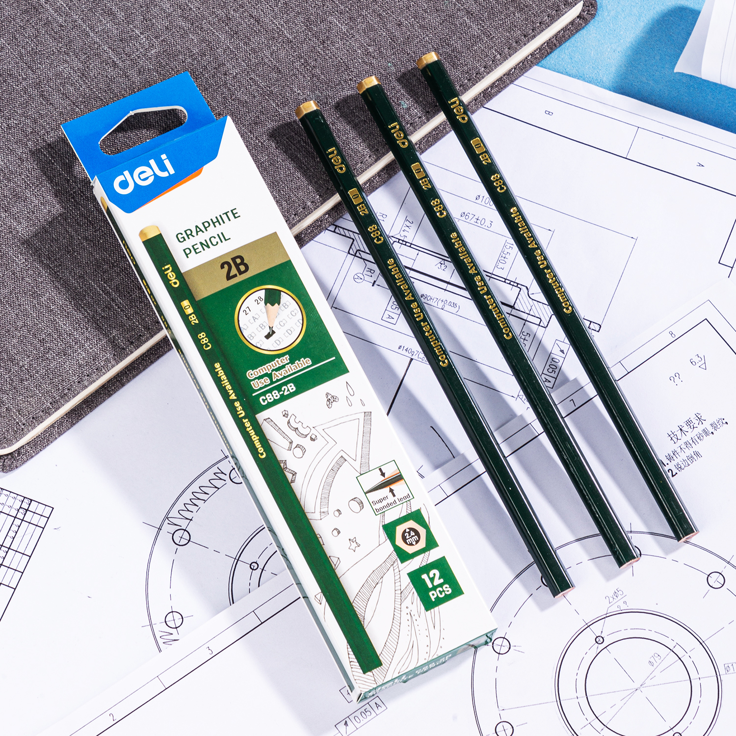 deli EC88-2B Graphite Pencil, 2B, Assorted Colors - Image 2