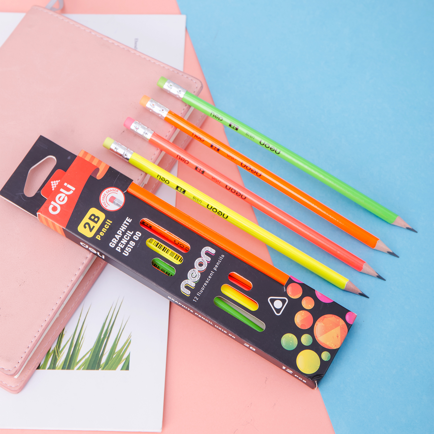 deli EU51800 Graphite Pencil, 2B, Assorted Colors - Image 2