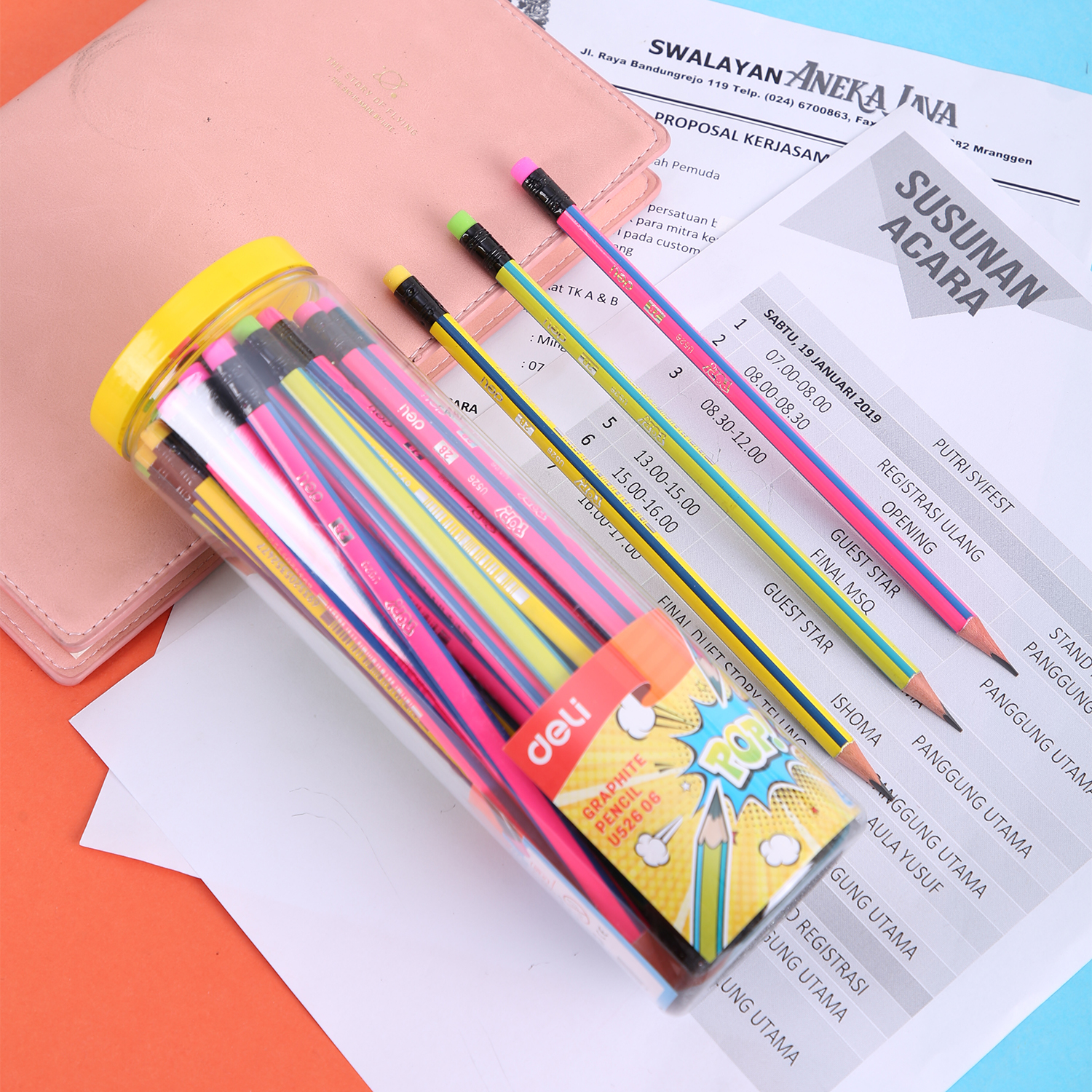 deli EU52606 Graphite Pencil, 2B, Assorted Colors - Image 2