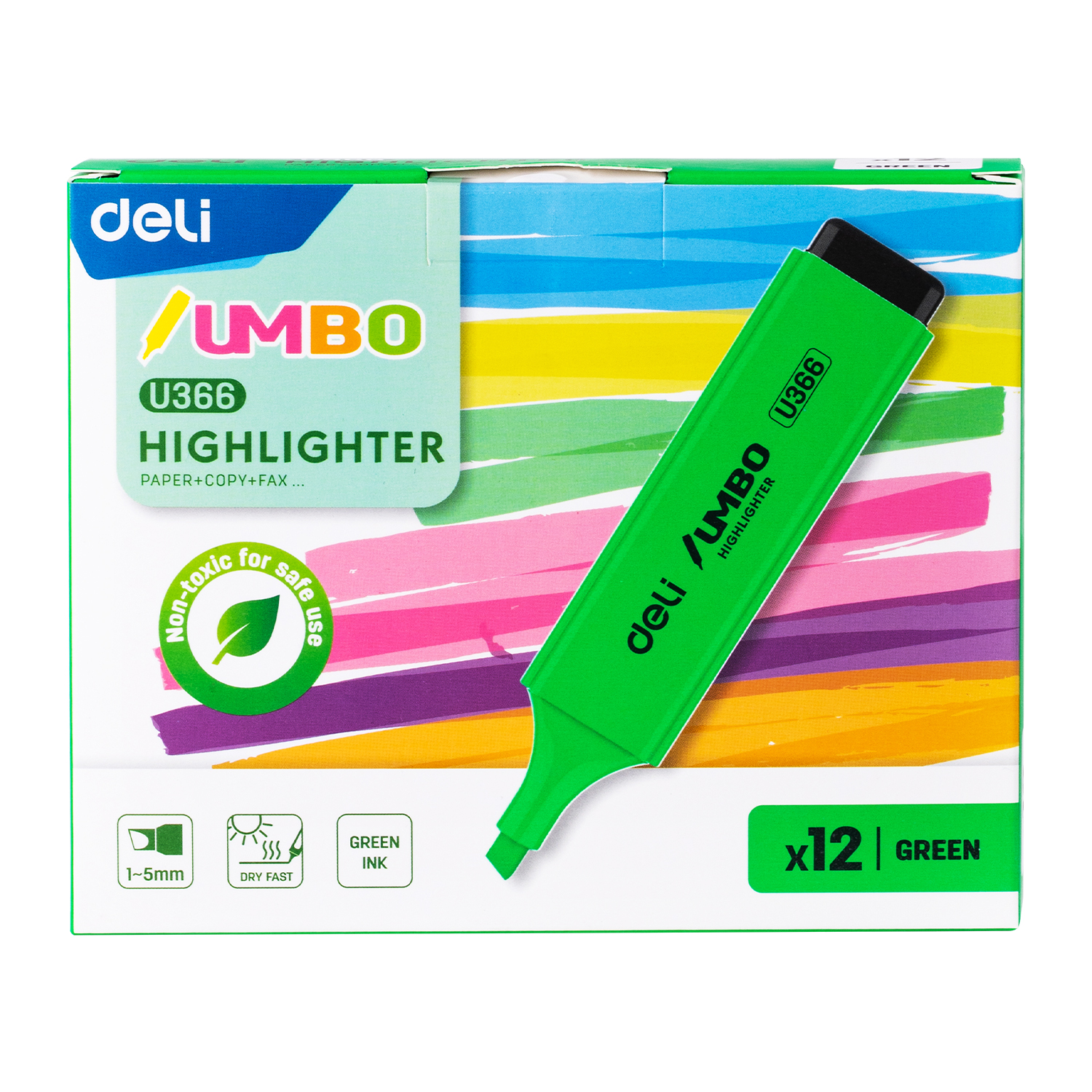 deli EU366-GN Highlighter, Chisel tip: 1~5mm, Green - Image 2