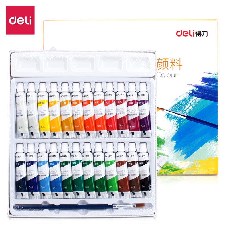 deli 73864 Gouache, 24 colors 5ml, Assorted Colors - Image 2