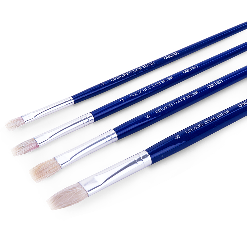 deli 73866 Gouache Brush Set, #2,#4,#6,#8 Flat head wool, Blue - Image 2
