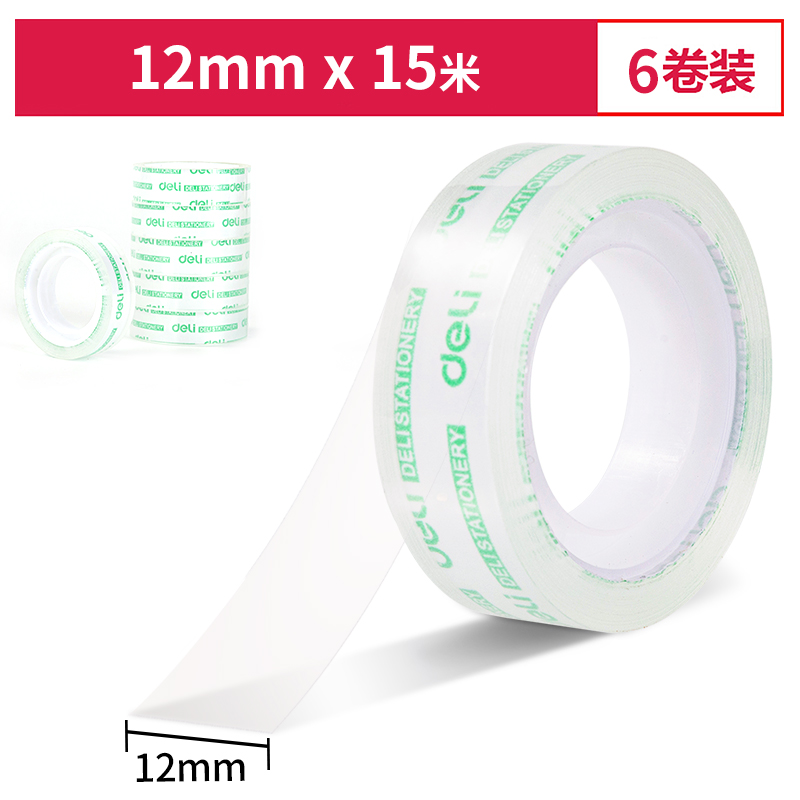 deli 30028 Stationery Tape, 12mm*15m*38um6rolls/tube, Transparent - Image 2