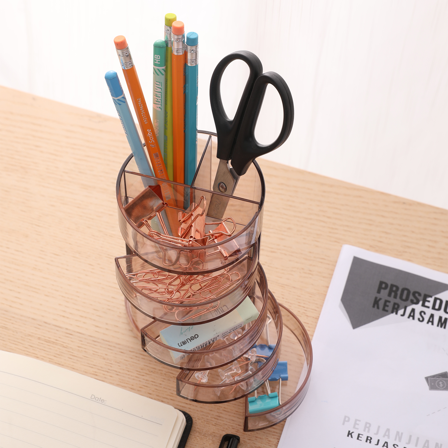 deli E906 Pen Holder, φ90×135mm, Brown - Image 2
