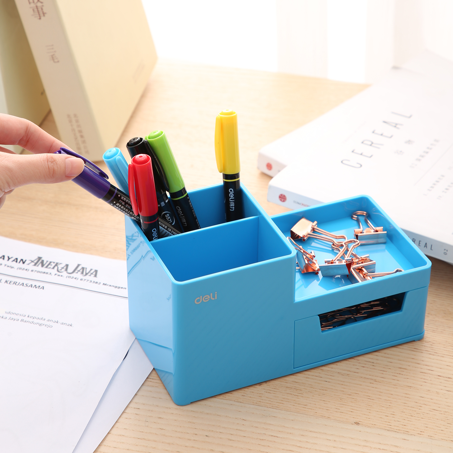 deli EZ25130 Desk Organizer, 175*90*92mm, Blue - Image 2
