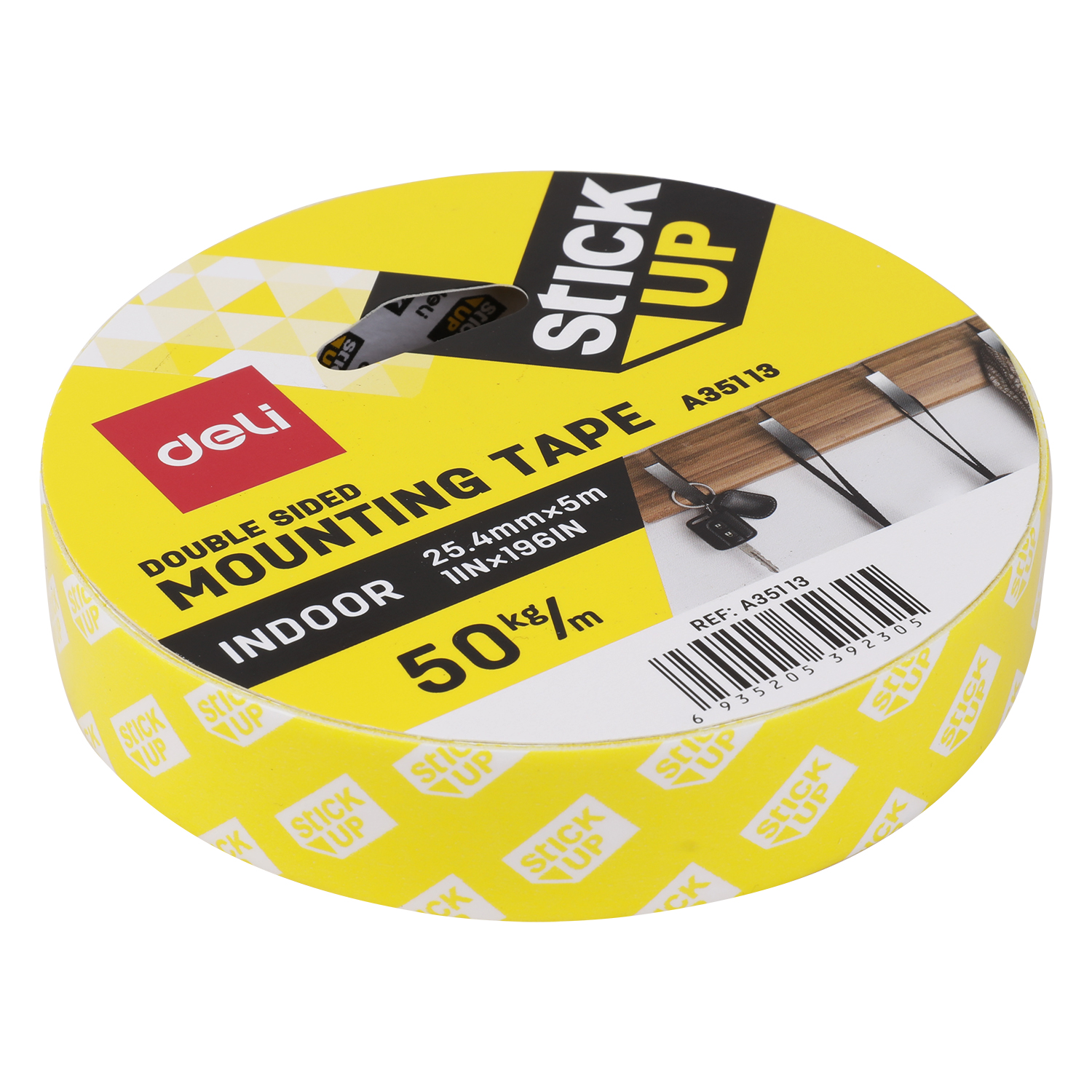 deli EA35113 Mounting Tape, 1mm*25.4mm*5M, White - Image 2