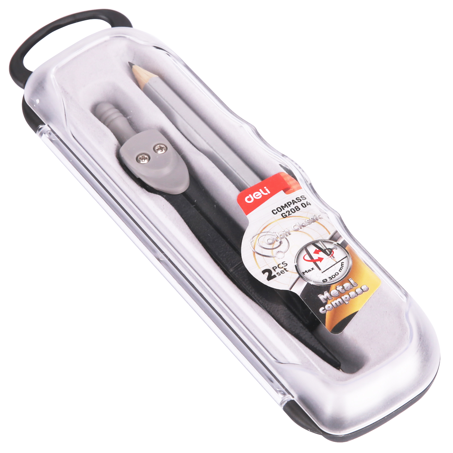 deli EG20804 Compass, Metal, with a pencil, Silver - Image 2