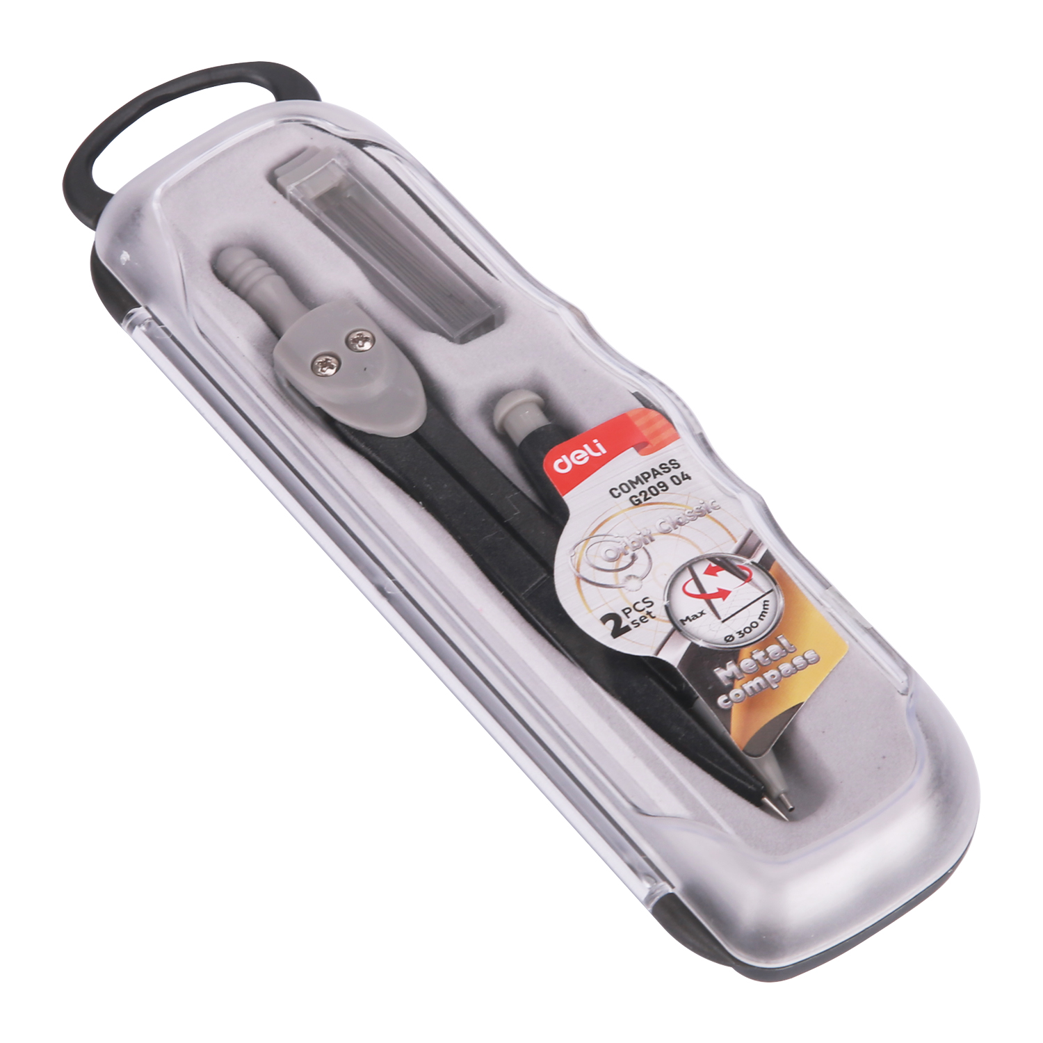 deli EG20904 Compass, Metal, with mechanical pencil, Silver - Image 2