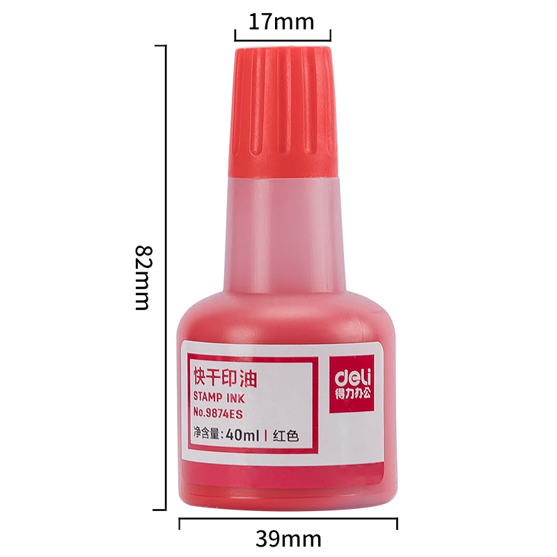 deli 9874 Stamp Ink, 40 ml ink, Red - Image 2
